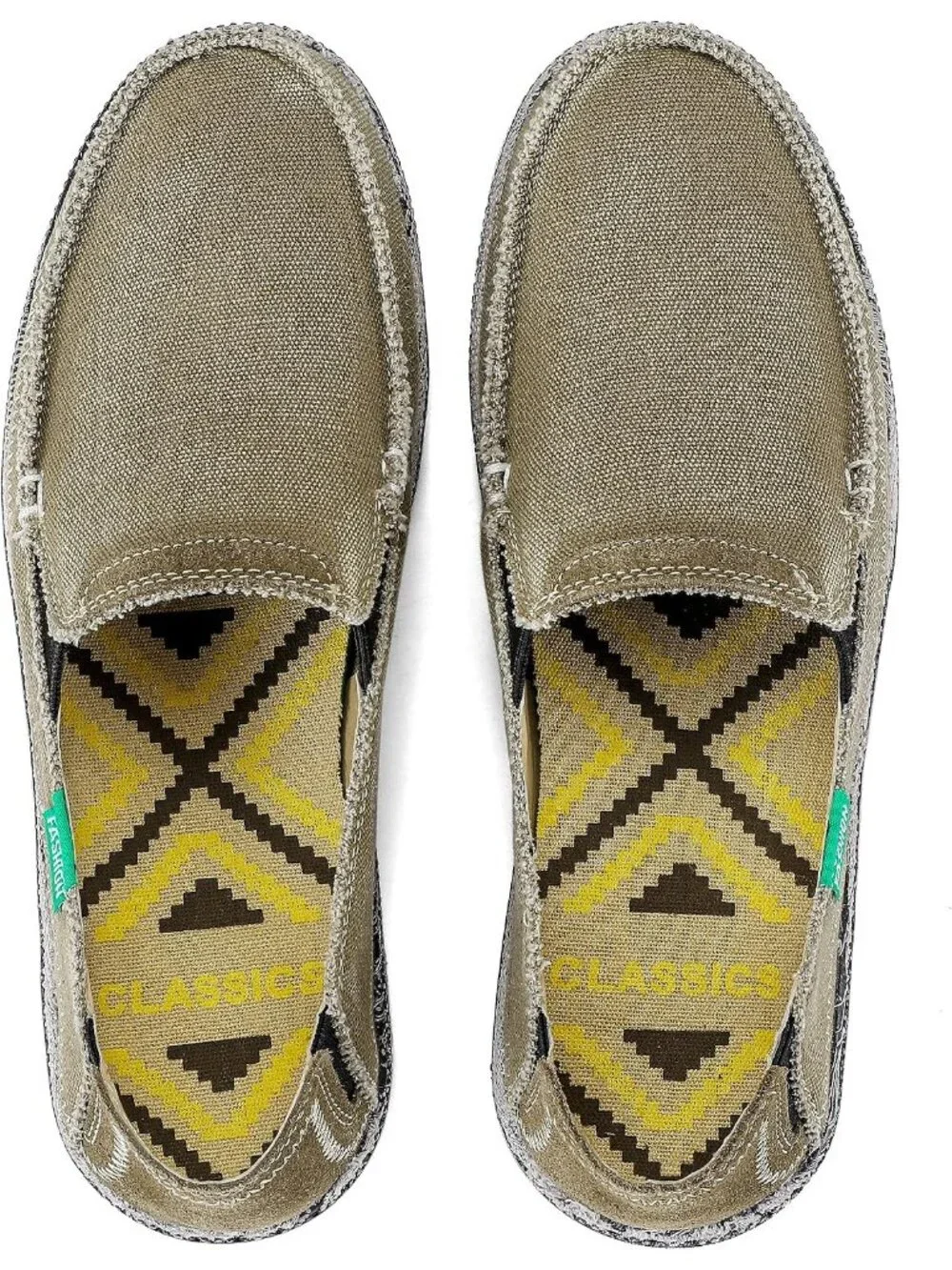 VILOCY Men's Base Green Rubber Canvas Slip On Loafers Vintage Flat Casual Shoes